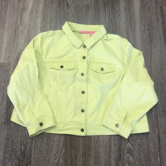 NEW Green Yellow Denim Jean Jacket 22W - Picture 9 of 15